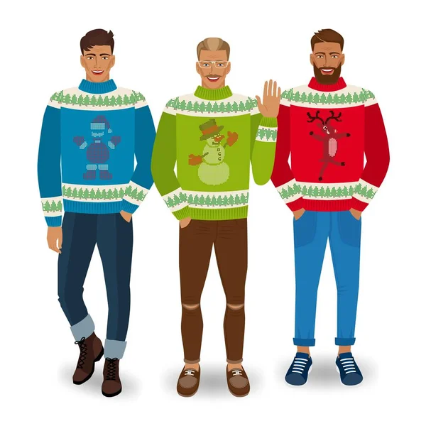Hombres guapos en jerséis de Navidad — Archivo Imágenes Vectoriales