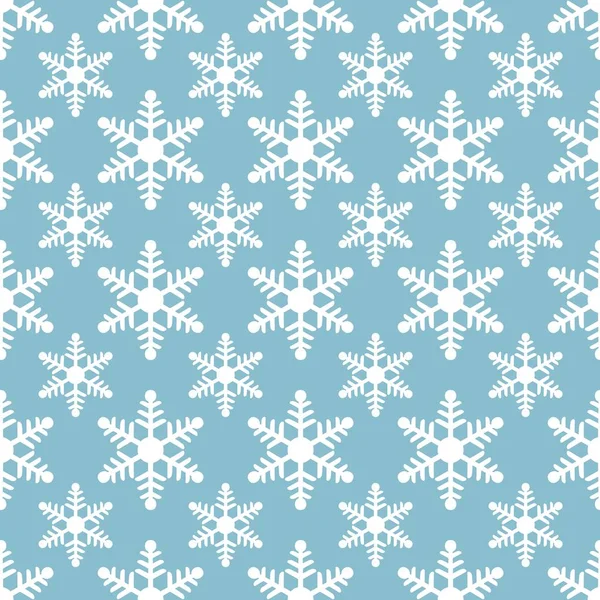 Bianco fiocchi di neve modello senza soluzione di continuità su sfondo blu — Vettoriale Stock