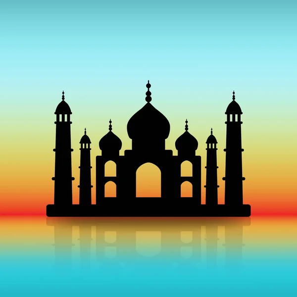 Taj Mahal black silhouette on dawn sky — Stock Vector