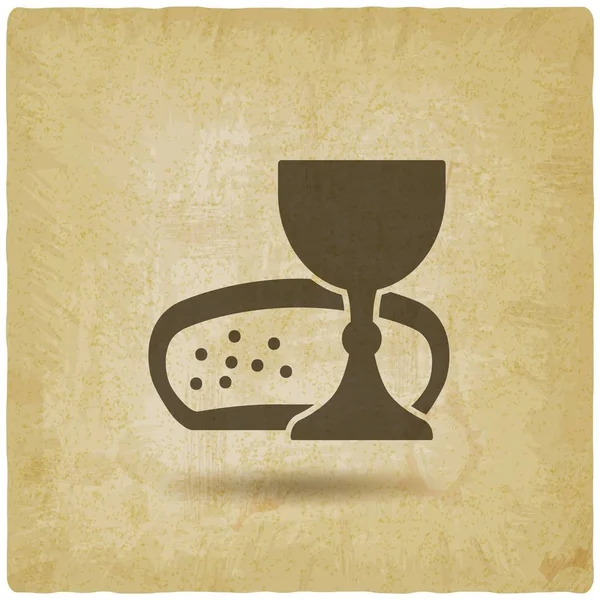 Symbole de communion vin et pain vintage fond — Image vectorielle