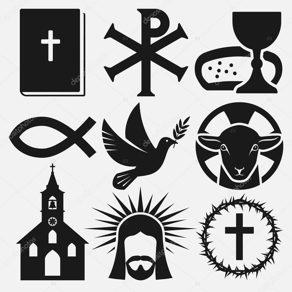Christian symbols icons set
