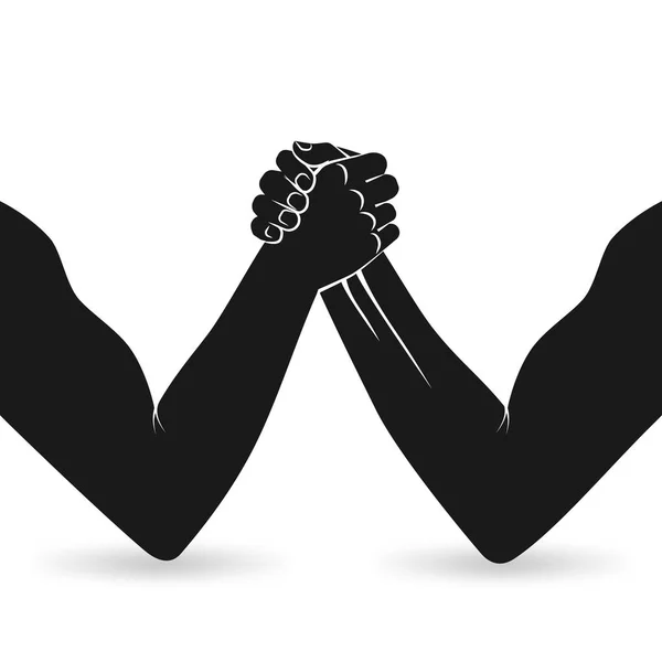 Arm wrestling. Two men hands shaking silhouette — Stock Vector