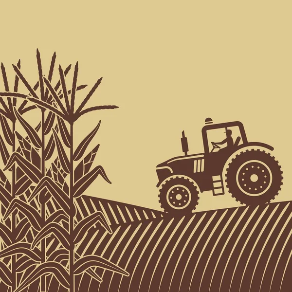 Trabajos agrícolas en el campo de maíz ilustración — Vector de stock
