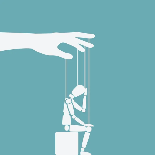 Marionnette à figurine assise. poupée sur cordes — Image vectorielle