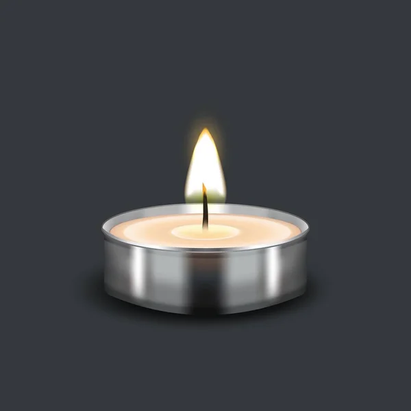 Tealight brandende realistische kaars — Stockvector