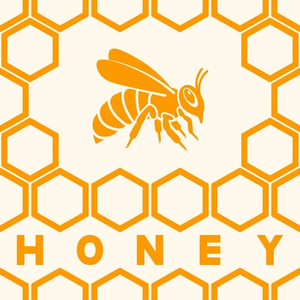 Honey bee silhouette on honeycomb background — Stock Vector