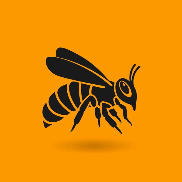 Honey bee silhouette on orange background — Stock Vector