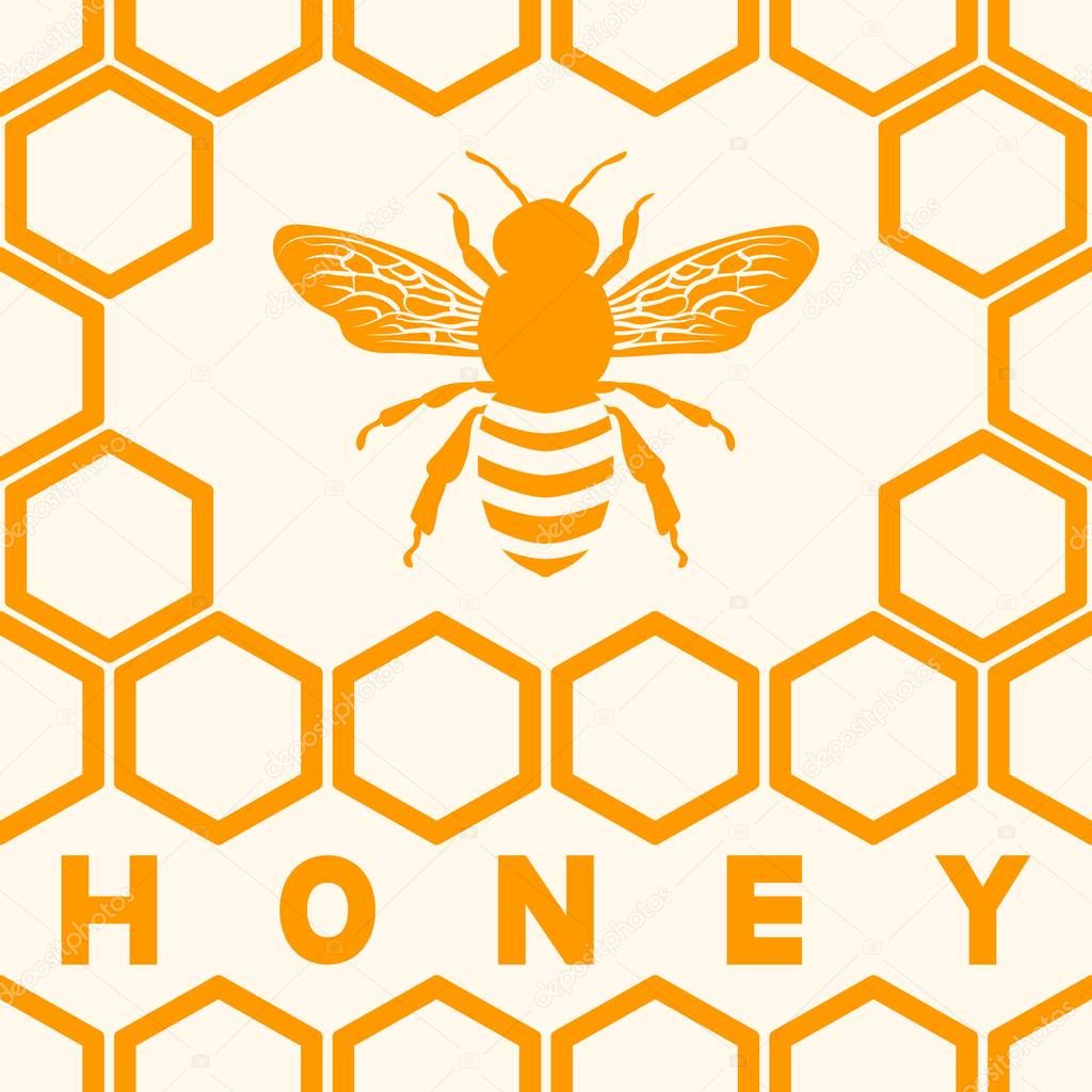 Honey bee silhouette on honeycomb background. vector illustration - eps 8
