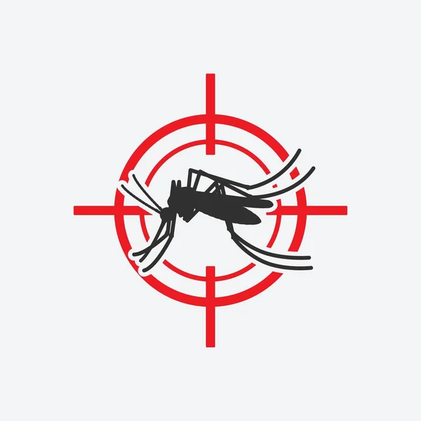 Nyamuk ikon merah target. Tanda kendali hama serangga - Stok Vektor