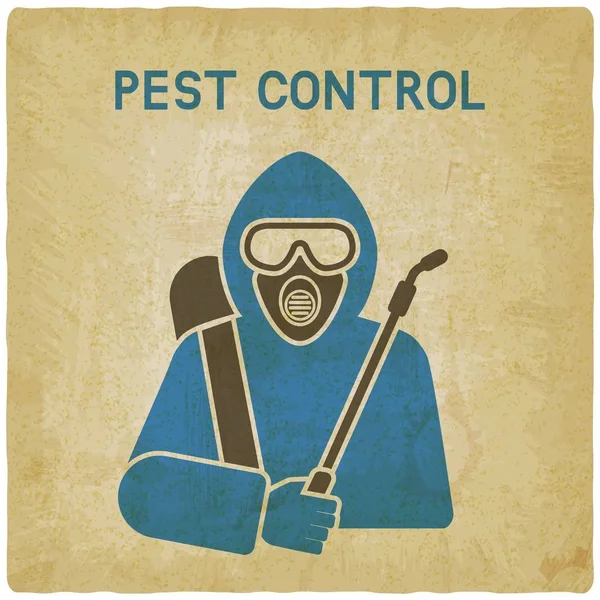 Pest Control Exterminator in protective suit vintage background — Stock Vector