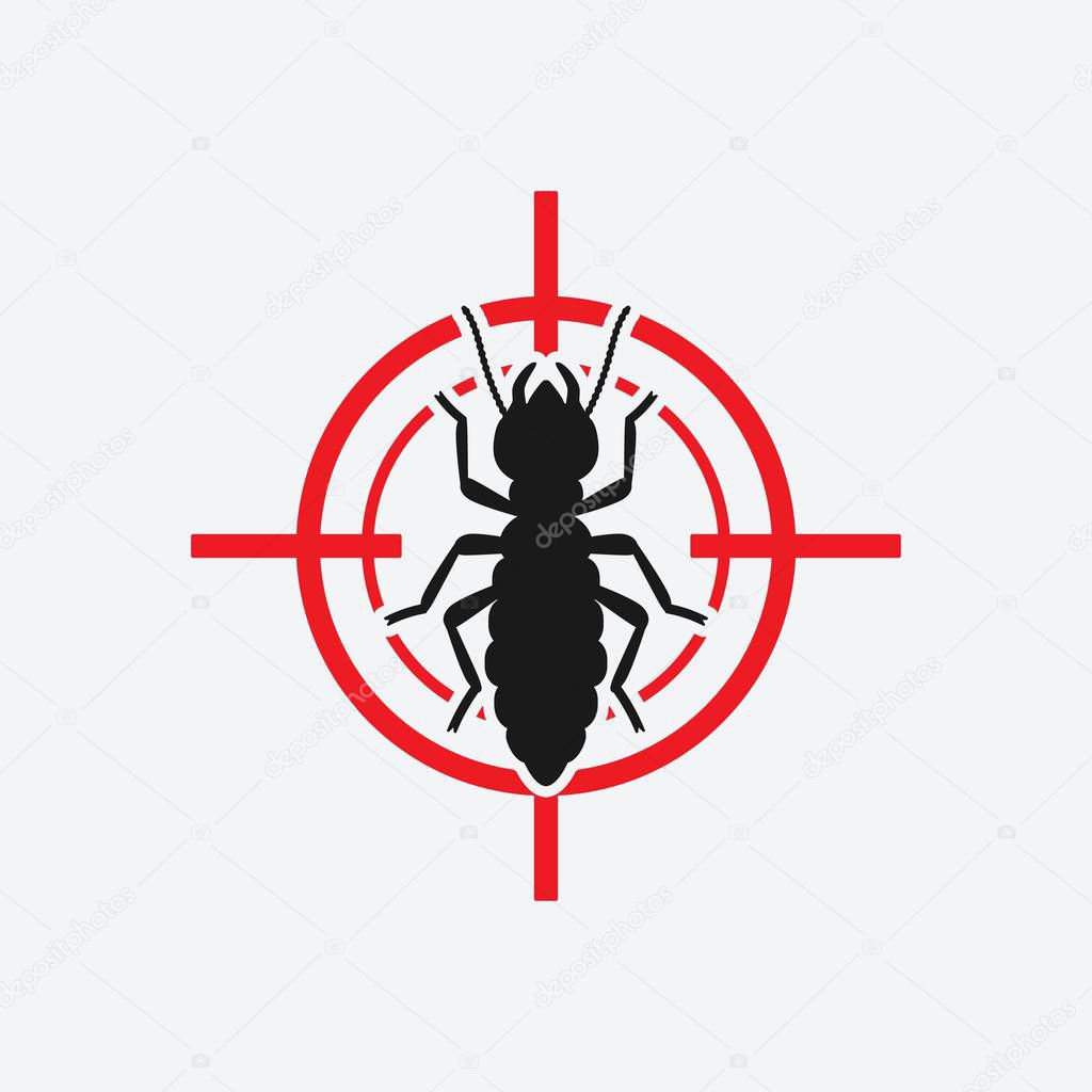 Termite icon red target. Insect pest control sign