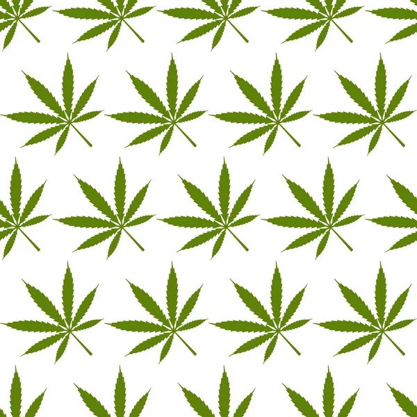 Marihuana hinterlässt geometrisches nahtloses Muster auf weißem Hintergrund — Stockvektor