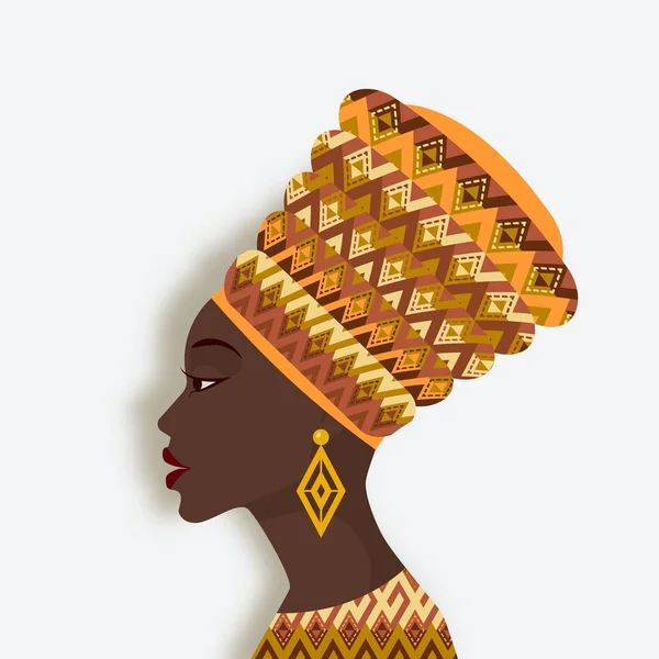 Femme africaine en turban et boucles d'oreilles de profil — Image vectorielle