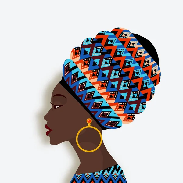 African woman in scarf and earrings in profile — Stock Vector