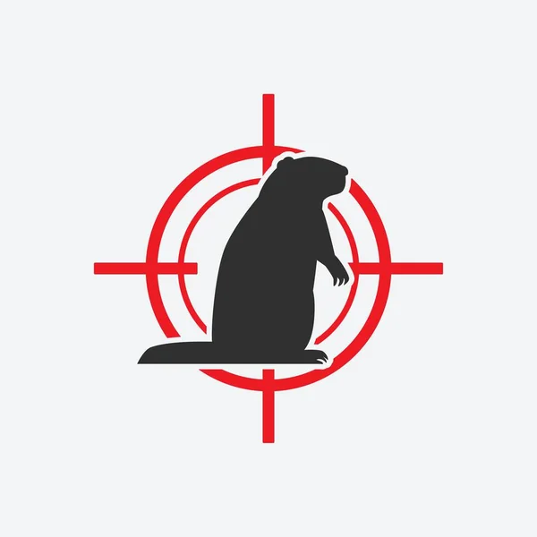 Silueta de marmota. Animal plaga icono blanco rojo — Vector de stock