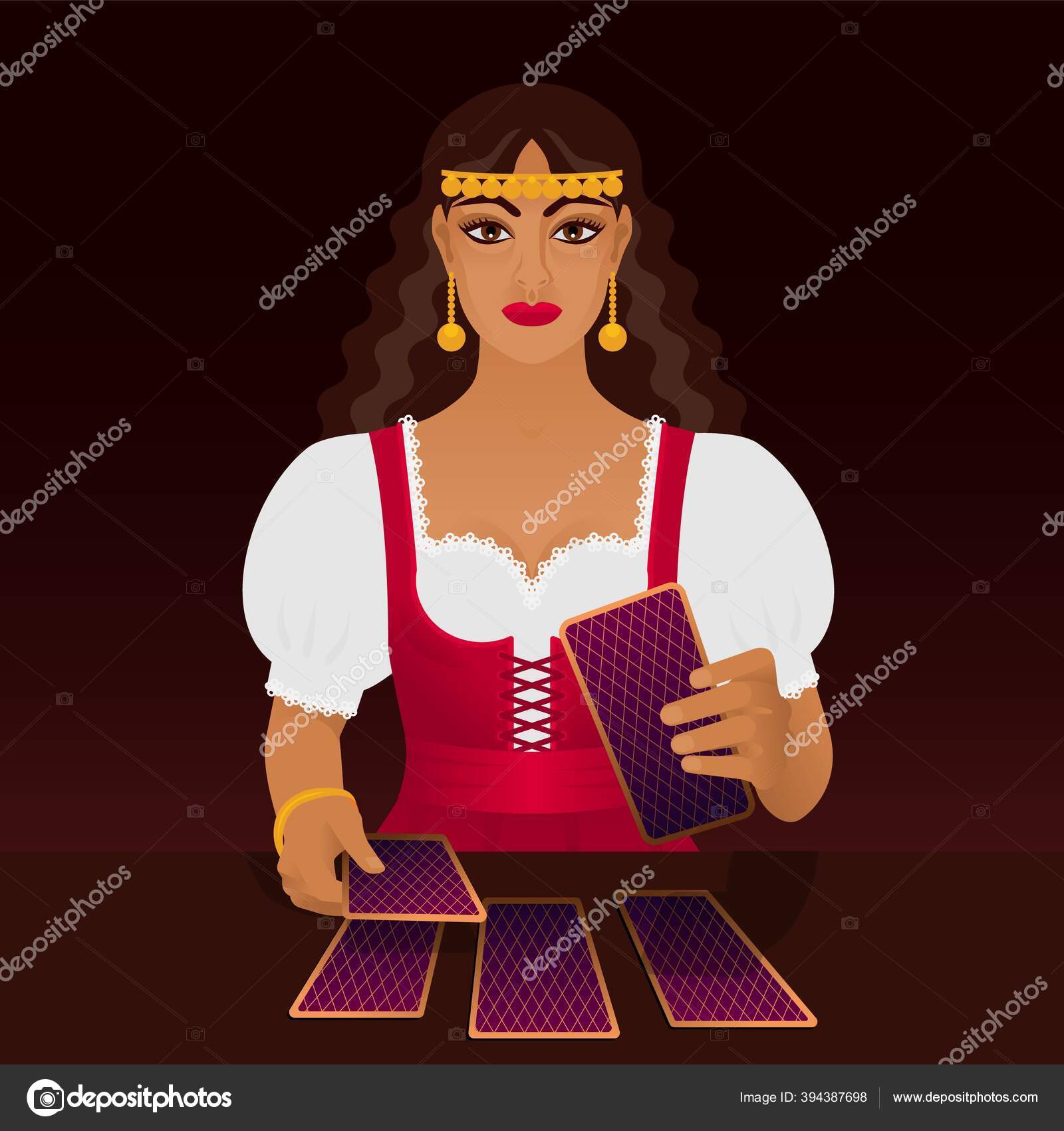 Beautiful young fortune teller with tarot cards Stock Vector Image by