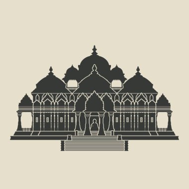 Swaminarayan Akshardham Hindu Tapınağı siyah silueti. Vektör illüstrasyonu