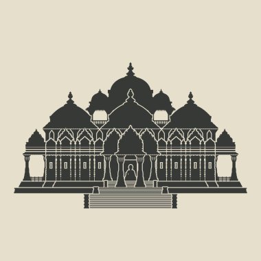 Swaminarayan Akshardham Hindu Temple black silhouette. Vector illustration clipart