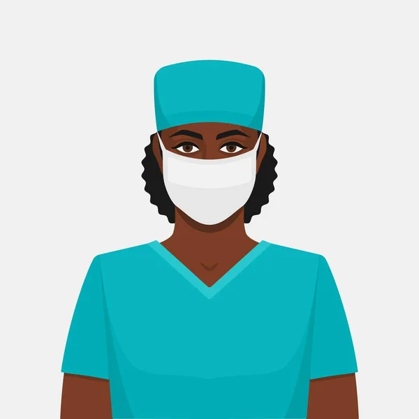 Maskeli Siyahi Kadın Doktor Vektör Illüstrasyonu — Stok Vektör