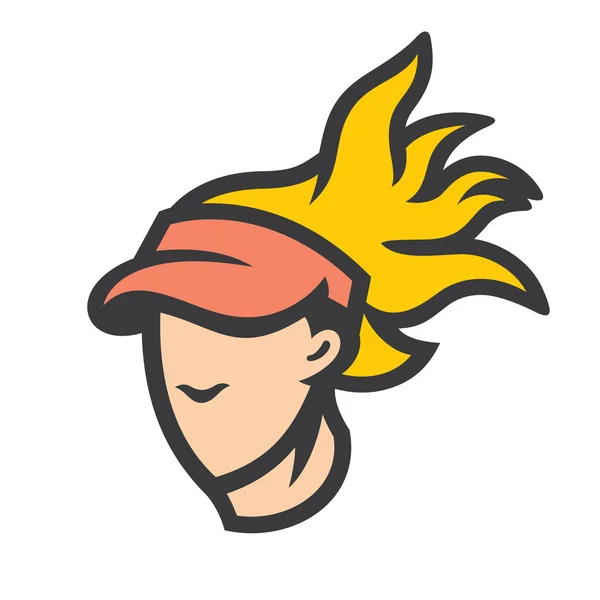 Mujer rubia en un signo de gorra — Vector de stock