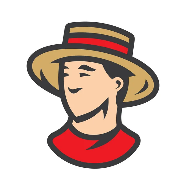Gondolier dans un panneau de chapeau de paille — Image vectorielle