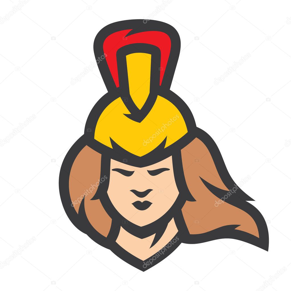 Woman in a helmet holding isolated on a white background
