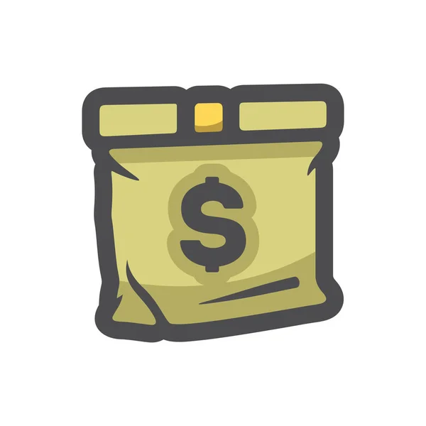 Bolsa de efectivo. Saco y dinero. Icono del vector Ilustración de dibujos animados. — Vector de stock