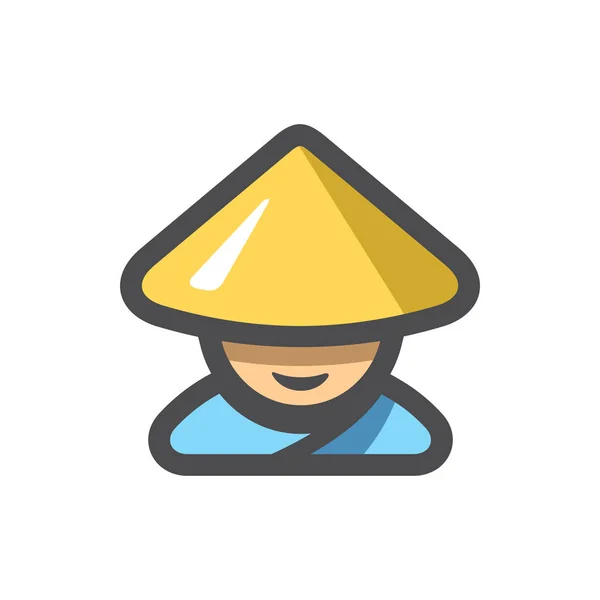 Uomo cinese in un cappello Icona vettoriale Illustrazione cartone animato. — Vettoriale Stock