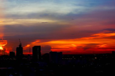 günbatımı ve siluet şehir, Bangkok, Tayland