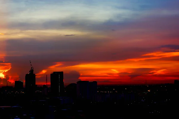 Puesta Del Sol Silueta Ciudad Bangkok Tailandia —  Fotos de Stock