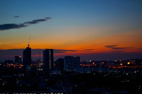 Pôr Sol Cidade Silhueta Bangkok Tailândia — Fotografia de Stock
