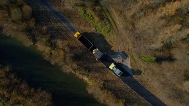 Vertikala Flygfoto Från Drone Byggarbetsplatsen Bygga Asfalterad Väg Stockfilm