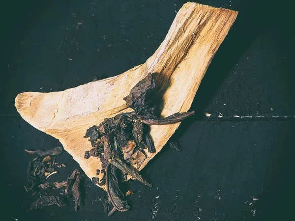 Die Abstrakte Kunst Design Hintergrund Der Getrockneten Teeblätter Auf Hölzernen — Stockfoto