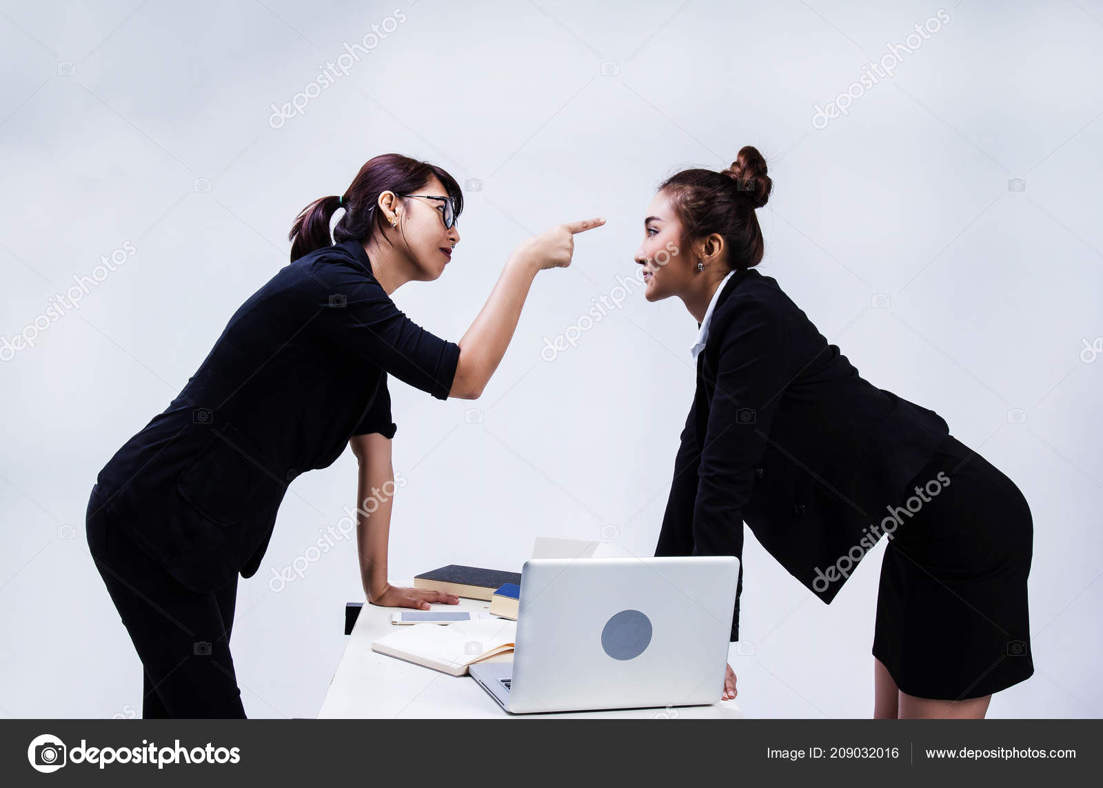Business Women Fighting Together Lady Left Side Point Face