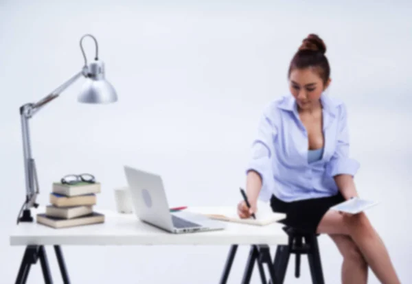 Blurry Light Design Background Business Woman Working Office — Stock Photo, Image