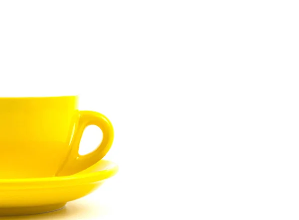 Die Halbe Vorderseite Der Gelben Keramik Kaffeetasse Mit Henkel Der — Stockfoto