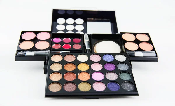 Sistema Del Maquillaje Paleta Del Producto Belleza Hay Multicolor Sombra —  Fotos de Stock