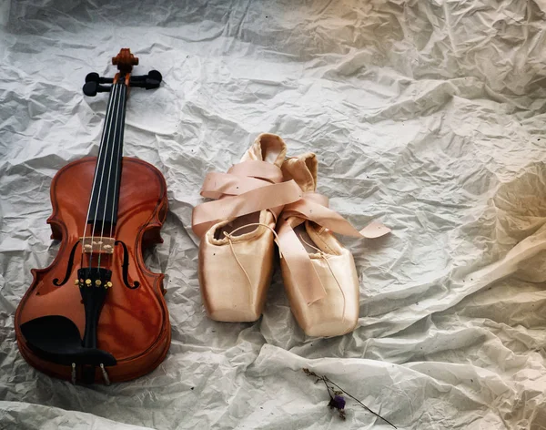 Abstract Art Design Background Violin Ballet Shoes Put Background Vintage — Stock Photo, Image