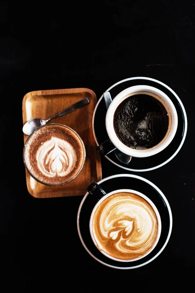 Üstte Kahve Fincanı Var Moccha Cappuccino Siyah Kahve Var Siyah — Stok fotoğraf