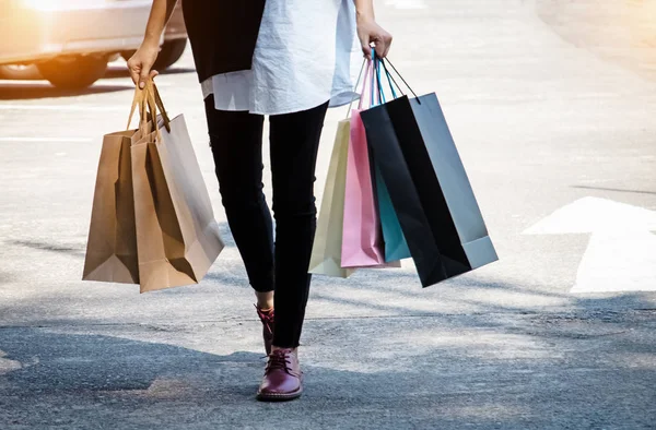 Bolsas Compras Las Mujeres Loco Shopaholic Persona Compras Mall Colorful — Foto de Stock