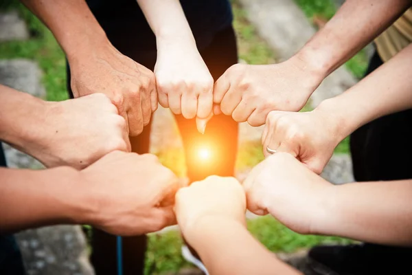 Die Menschliche Hand Rührt Zusammen Teamwork Konzept — Stockfoto