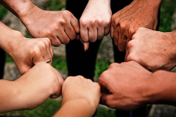 Fundo Design Arte Abstrata Mãos Humanas Tocando Juntos Conceito Trabalho — Fotografia de Stock