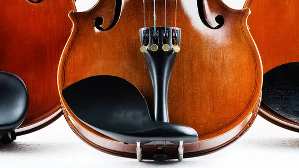 Närbild Halv Framsidan Trä Violin Sätta Bakgrund Visa Detaljer Och — Stockfoto