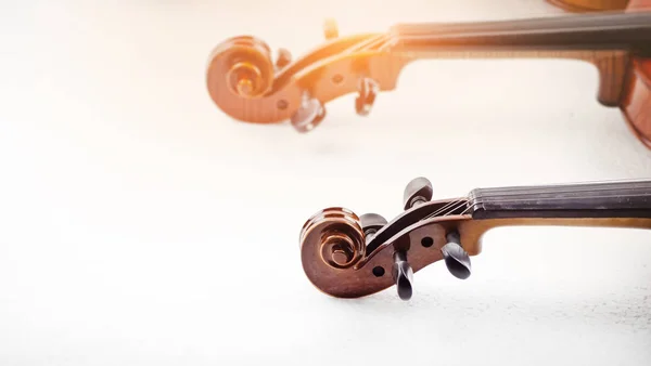 바이올린의 스크롤과 박스의 선택적 초점에서 주위에 흐릿한 — 스톡 사진