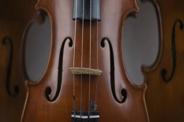 Fuoco Selettivo Violino Legno Mostri Struttura Legno Dettaglio Violino — Foto Stock