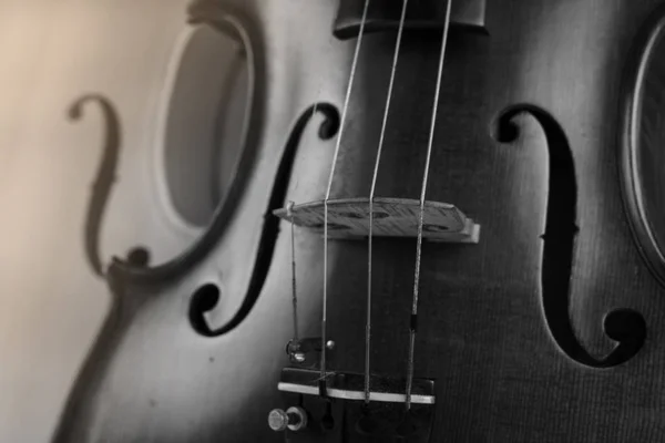 木製のバイオリンは 木の質感とバイオリンのディテール アートトーン 周りのぼやけた光を示しています — ストック写真