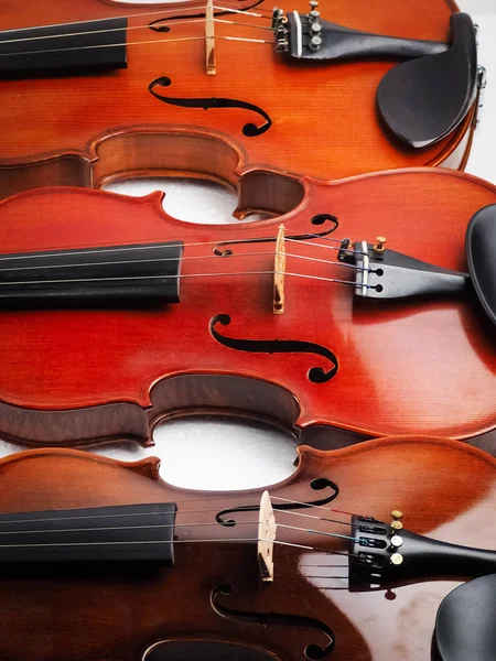 Tre Violiner Bakgrund Visa Detalj Instrumentet — Stockfoto