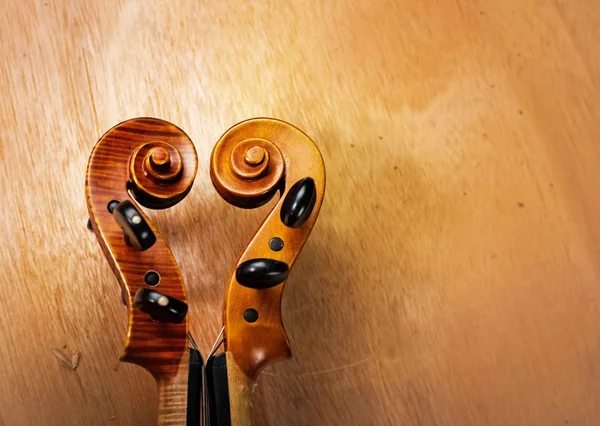 Construction Violin Scroll Pegbox Neck Wooden Board Blurry Light — стоковое фото