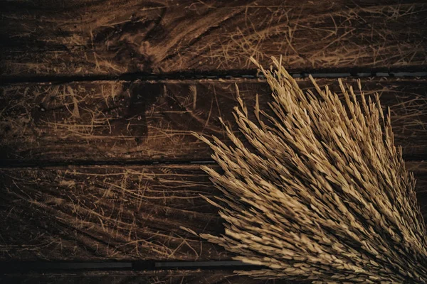 Kurumuş çiçeğin soyut sanat tasarımı arka planı ahşap arka fonun sağ tarafına yerleştirilmiş, klasik ve sanat tarzı, bulanık ışık