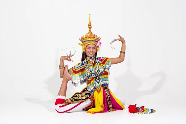 Hermosa Mujer Con Traje Baile Folclórico Sureño Tailandés Hecha Cuentas — Foto de Stock